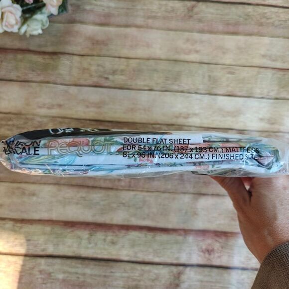 Pequot No-Iron Percale Double Flat Sheet Floral New Vintage - Picture 6 of 6